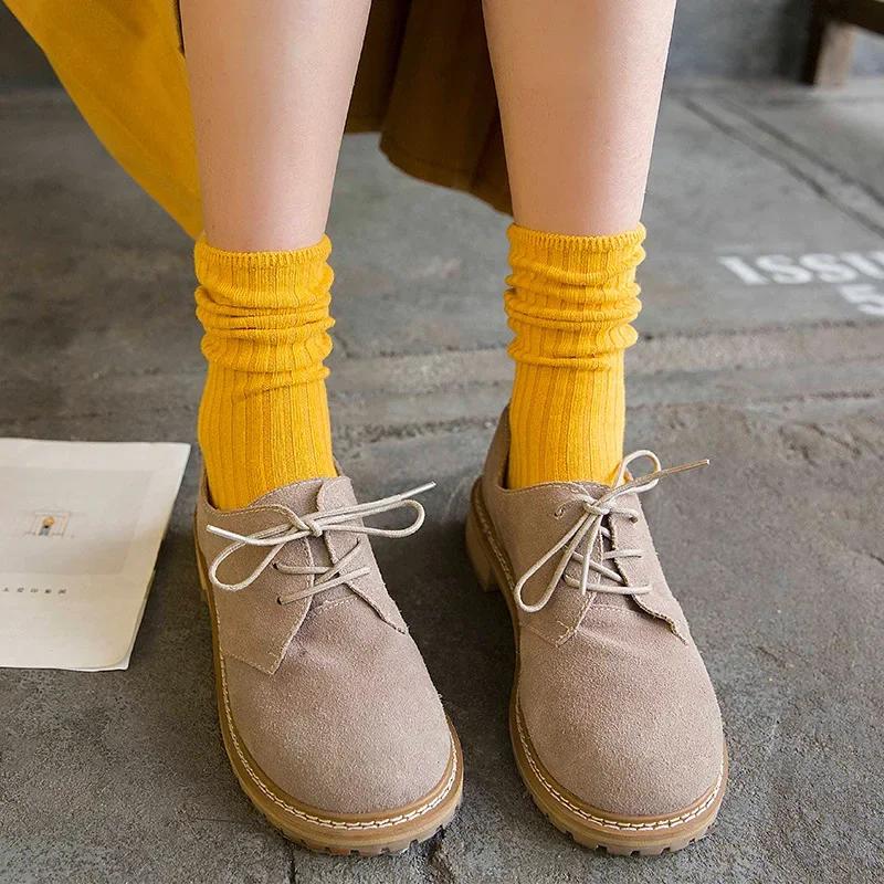 Solid Color Harajuku Knitted Cotton Women Socks Retro Korean Vintage Streetwear Japanese Style Kawaii Cute Cotton Long Socks