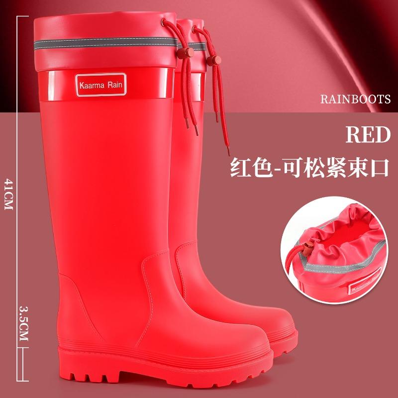 Extra High Rain Shoes Women's Water Shoes Fashion Wear Waterproof and Velvet Warm Adult Rainforest Hiking Non-slip Rubber Rain Boots