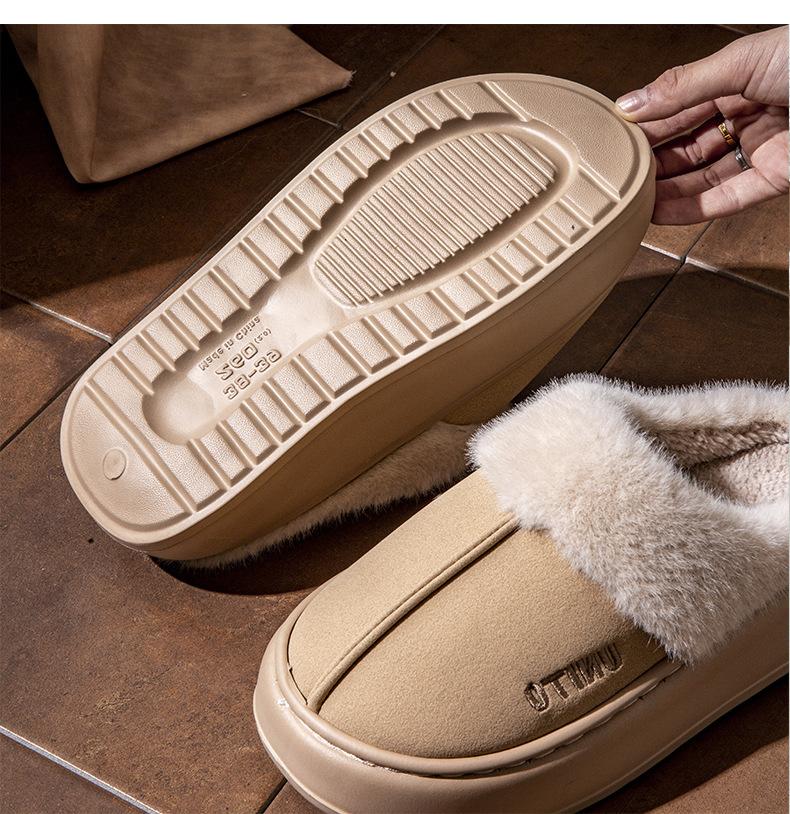 Fashion Shevalues Winter Plush Lining Women's Slippers Non-slip Platform Cotton Home Slides Fuzzy Cozy Warm Outdoor Slippers For Women