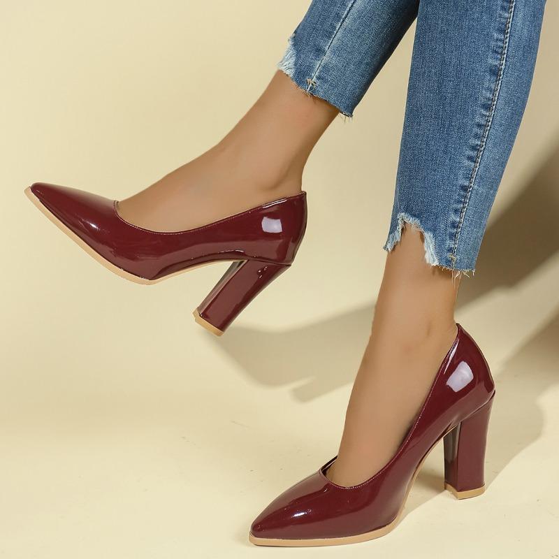 

Мода Новые Популярные Туфли на Квадратном Каблуке Женская Обувь Лакированная Кожа Сексуальные Свадебные Вечерние Официальные Повседневные Супер Большой Размер 34-43 Zapatos Mujer 43 вино красного