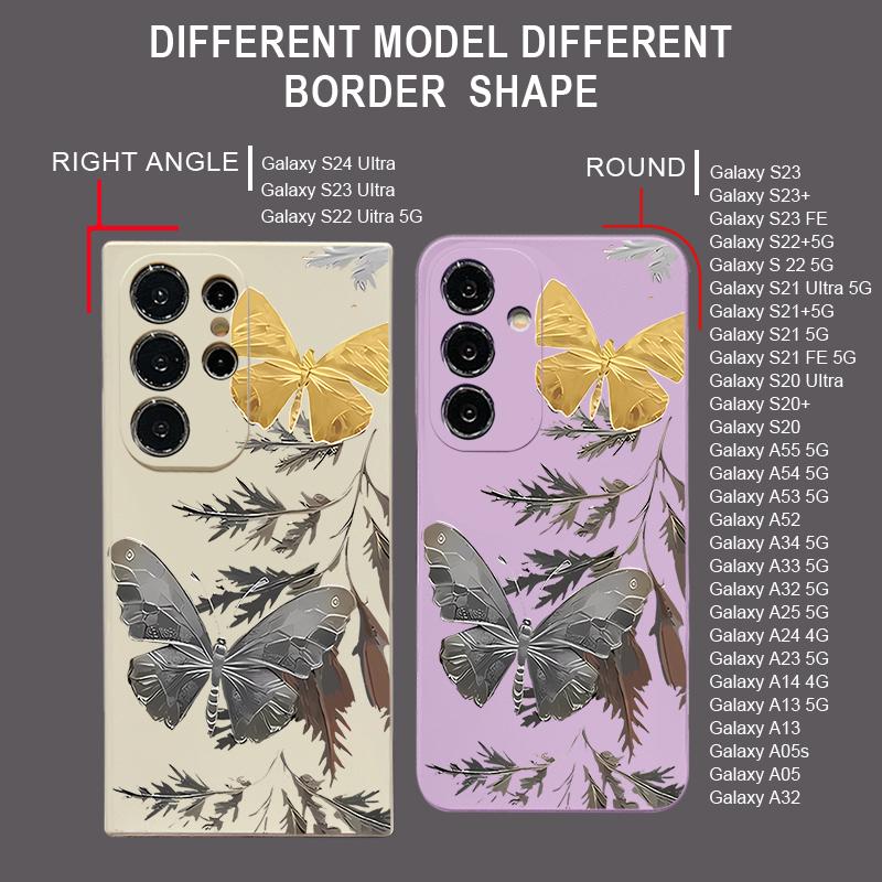 Plating Lens Golden Butterfly Pattern Case For Samsung Galaxy A56 A17 A26 A16 A36 A55 A54 A53 A15 S24 S25 FE S25 S22 S23 Ultra Plus Lanyard Soft Cover