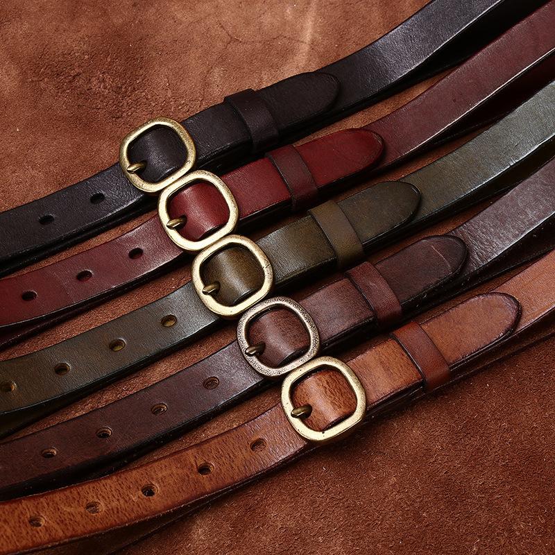 Retro Hong Kong Style Fashion Trend Versatile Decorative Thin Belt Women'S Genuine Leather First Layer Cowhide Needle Buckle Women'S Narrow Belt Wome