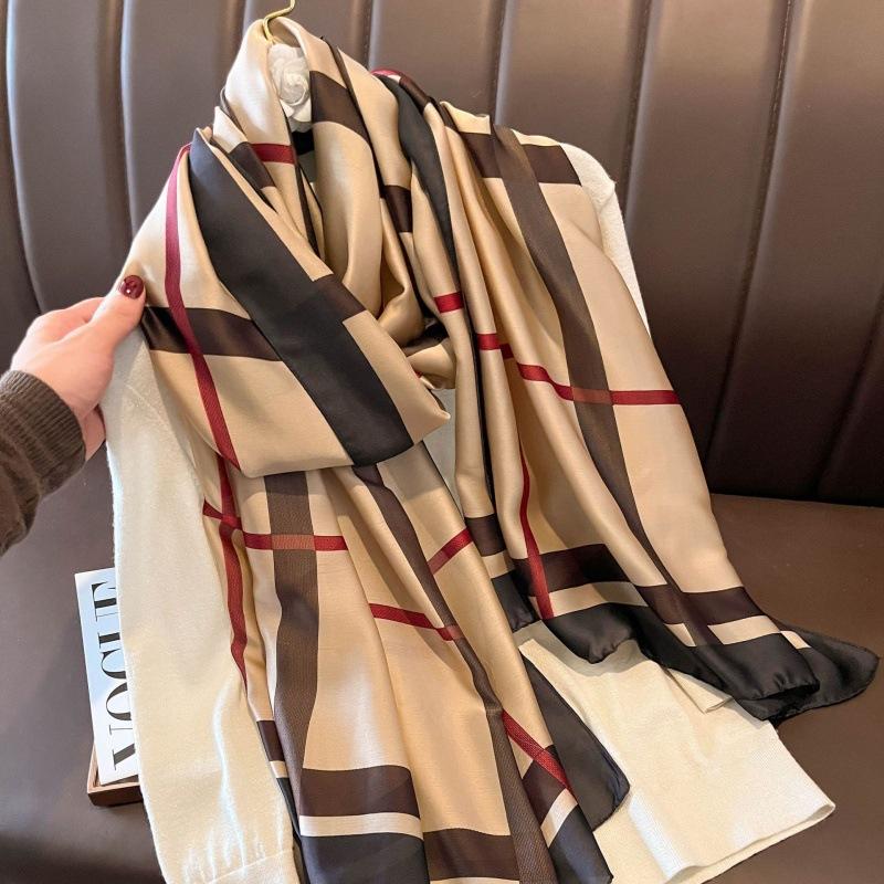 New Spring and Summer Silk Scarf Female Imitation Oversized Shawl Neck Protection Sun Protection Yarn Headscarf Fashion Trend