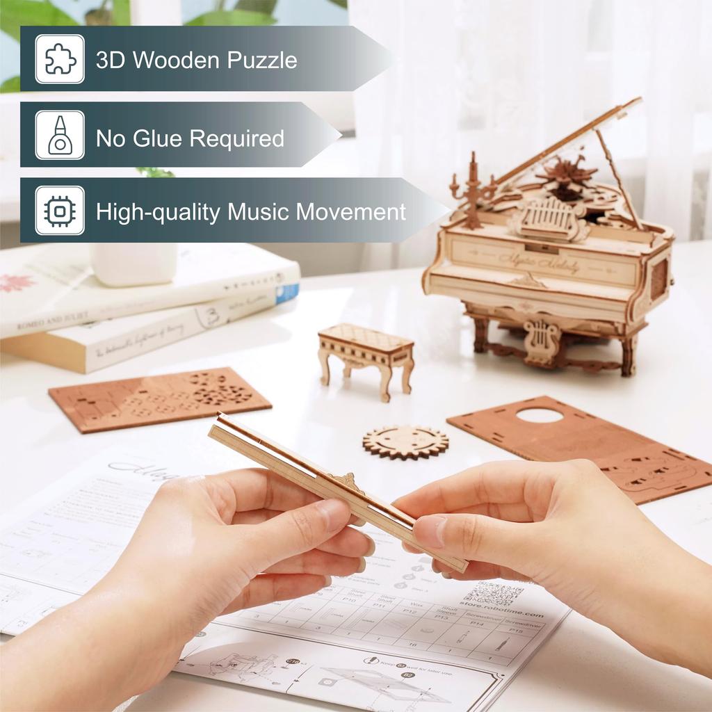 Rokr Magic Piano Mechanical Self-playing Music Box for Kids and Adults Building Block Kits Toys 3D Wooden Puzzle AMK81
