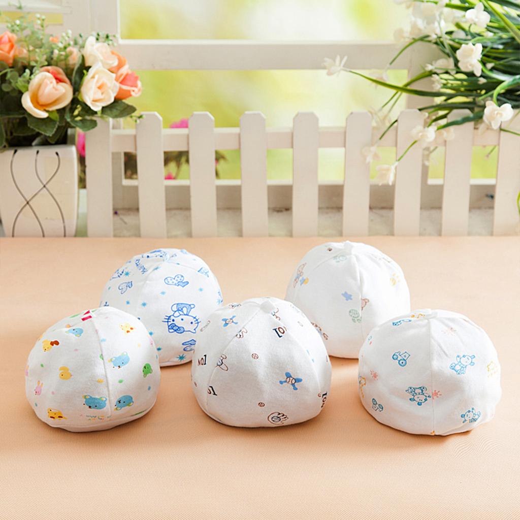 Baby Cotton Newborn Hat Summer Lightweight Breathable Infant Cap with Cute Cartoon Print for 0-6 Months
