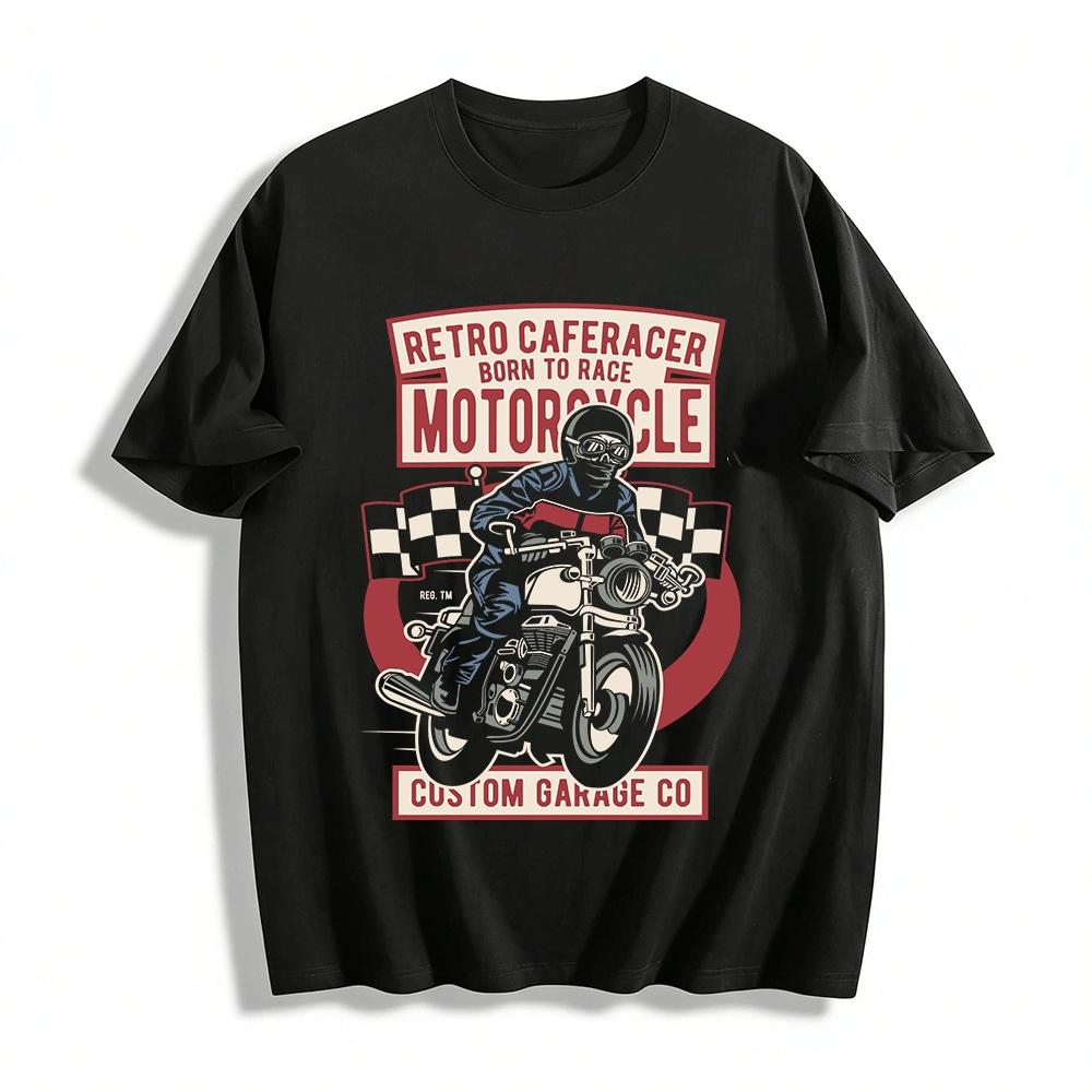 Retro Caferacer Motorcycle Graphic Tee Born To Race Biker Top Pure cotton T-shirt XXS