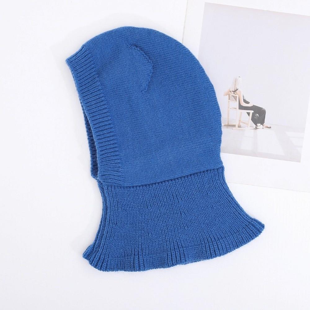 Woolen Knit Winter Balaclava Hat Solid Color Hooded Beanie  for 2-6 Y Boys and Girls