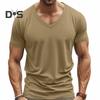 Herren Sommer T-Shirt Kurzarm V-Ausschnitt Einfarbig Schnelltrocknend Locker Pullover Mittellanges Oberteil für Sport Büro Dating