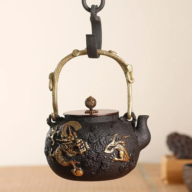 Authentic Uncoated Cast Iron Kettle Traditional Household Pig Iron Pot for Kungfu Tea Set Kitchen Boiling Gift
