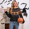 European and American Autumn and Winter Sweater Women's Clothing Halloween Pumpkin Embroidery Retro Polka Dot Long-sleeved Knitted Sweater Women
