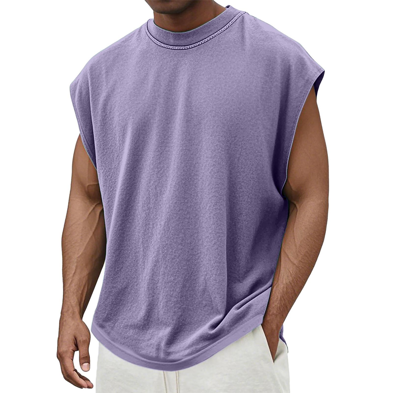 Herren-Tanktop für den Sommer, Surfen und Strand, große Größe, lässig, atmungsaktiv, ärmellos, lockerer Druck, Tanktop für Männer S violett