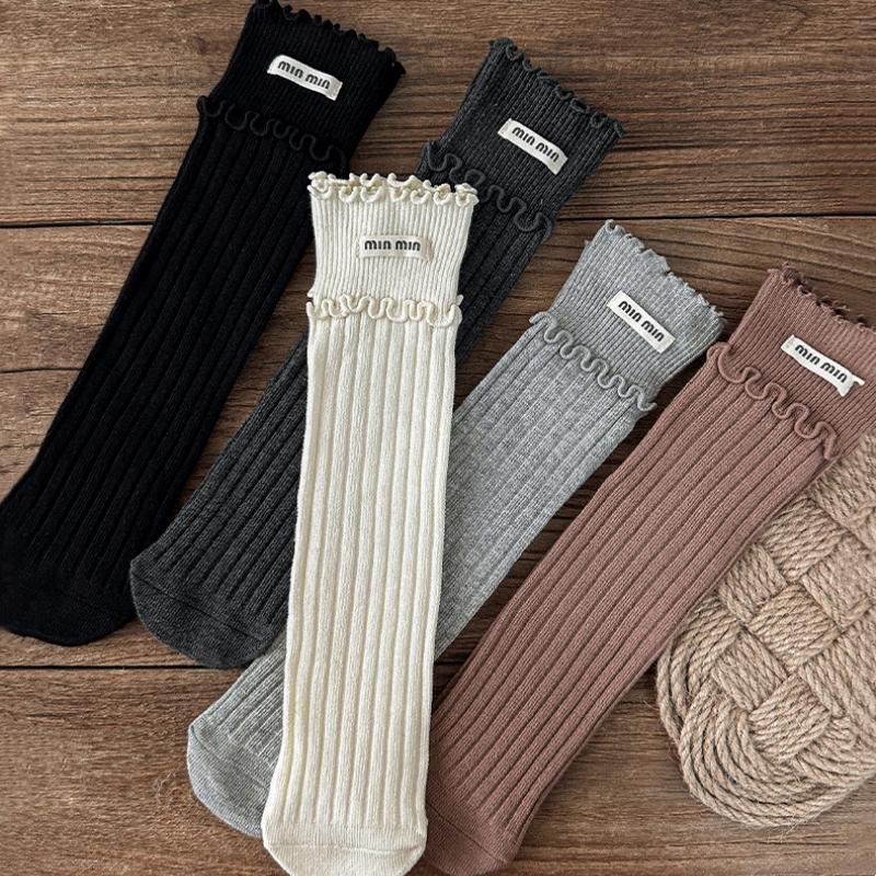 Children's Korean Retro Baby Girls Socks Set Cute Ruffle Solid Color Soft Cotton Princess Long Socks for Kids Autumn