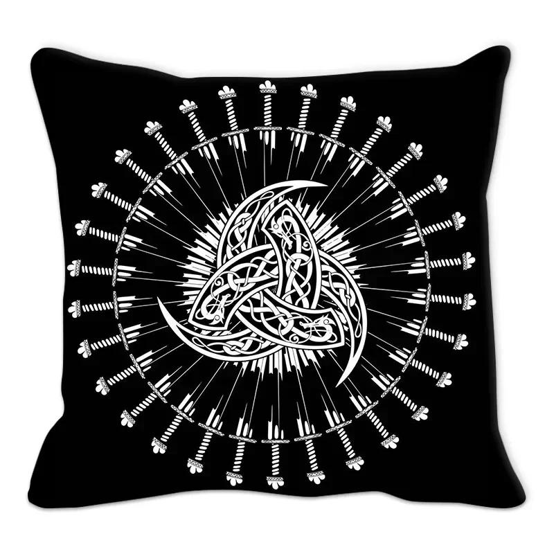 Kissenbezug mit Wikinger-Amulett, Sofakissen, Heimdekoration, geometrischer Bezug in Schwarz und Weiß