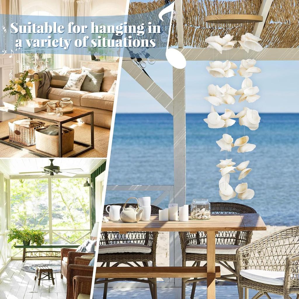 White Sea Shell Wind Chimes for Outside Handmade Beach Style Windchime for Patio Garden Beach Coastal Wedding Decor