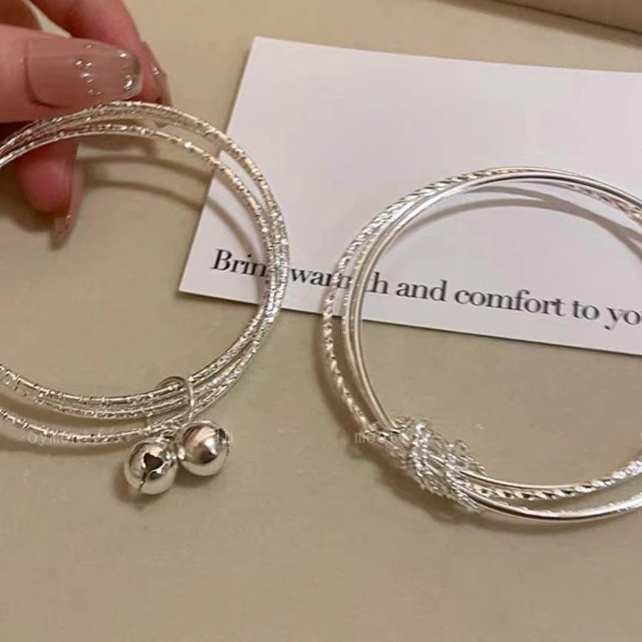 Silver Sophisticated Triple Bell Bracelet For Women Minimalist Alloy Bangle