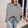 Summer Loose Striped Shirt Women Five Quarter Sleeve