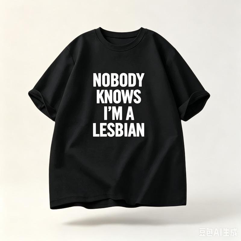 T-shirt Casual a Manica Corta Nessuno Sa Che Sono Lesbica Stampa Audace Bianca su NeroGrafica Casual Quotidiana Streetwear Unisex Maglietta Nera