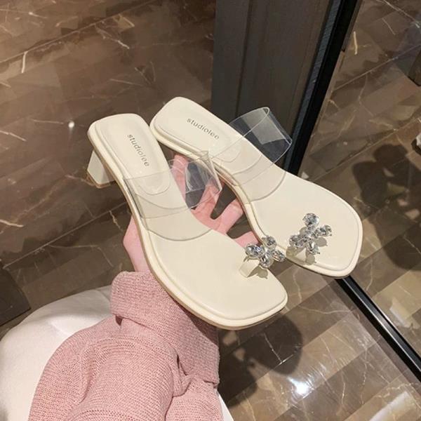 Fashion Slippers Casual Butterfly-Knot Glitter Slides Shoes Square Heel Transparent Heel Luxury Jelly Block Summer Crystal Scandals Butt