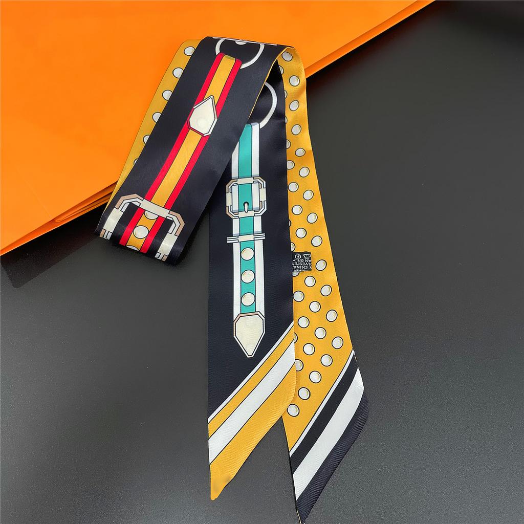 Women Scarf Luxury Chain Imitation Silk Scarf Fashion Hair Headband Foulard Skinny Bag Scarves Neckerchief Skinny