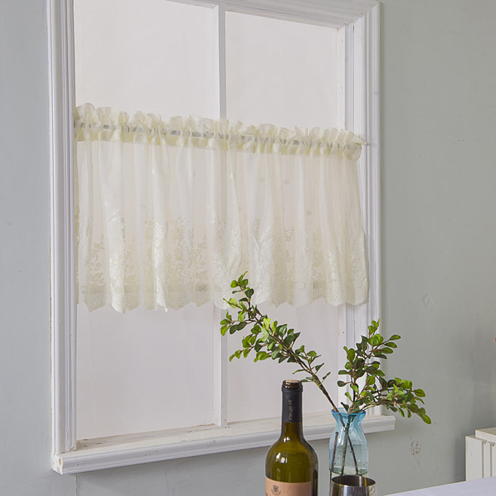 Farmhouse Rustic Style Kitchen Short Sheer Curtains Elegant Lace Blackout Window Valance for Bedroom Bathroom
