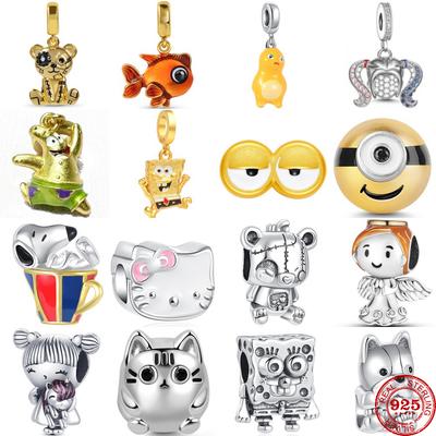 Fine 925 Silver Cartoon Doll Charm Bracelet Europe Cute Dangle Beads Necklace Pendant Diy Women Jewelry Gift