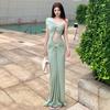 Pure Desire Wind Kinked Slanted Shoulder Lace Splicing Dress High-end Women's Summer Off-the-shoulder Temperament Hip-wrapped Dress
