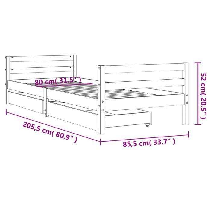 VidaXL Bed Frames for Children with Drawers, Single Bed with Headboard and Footboard, Bedroom Furniture, Scandinavian, 834437