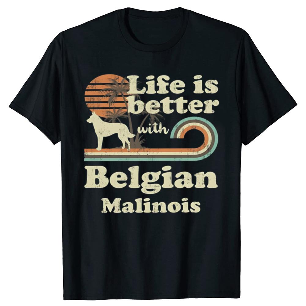 

Life is Better with a Belgian Malinois T-Shirt Beach Fashion T-Shirts Mens Cotton O Neck Oversize Clothing Short Sleeve Tshir... S разноцветный