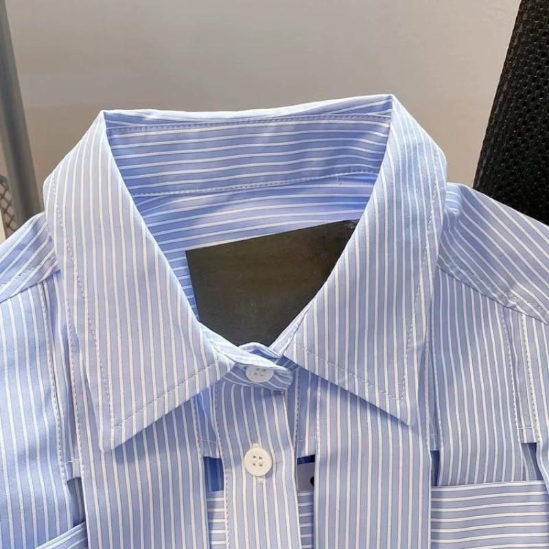 Long Sleeved Trendy Handsome Shirt for Men, Lazy Men, Spring Striped Woven Shirt, Men's Fashion Trend