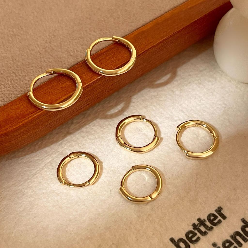 925 Sterling Silver Minimalist Huggie Hoop Earrings | Gold/Silver Tone Multiple Sizes Small Hoop Earrings for Women Men
