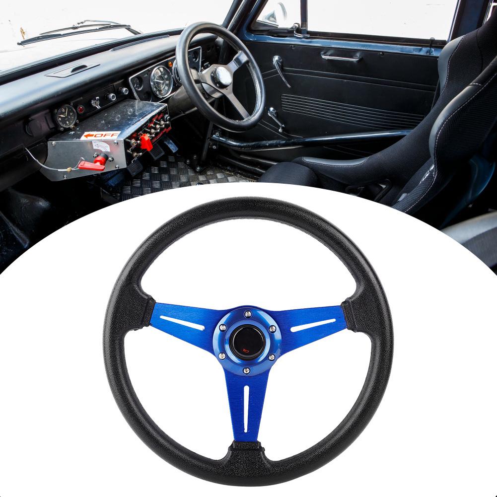 14in 350mm Universal Aluminum PU Leather Car Sport Racing Drift Steering Wheel Blue