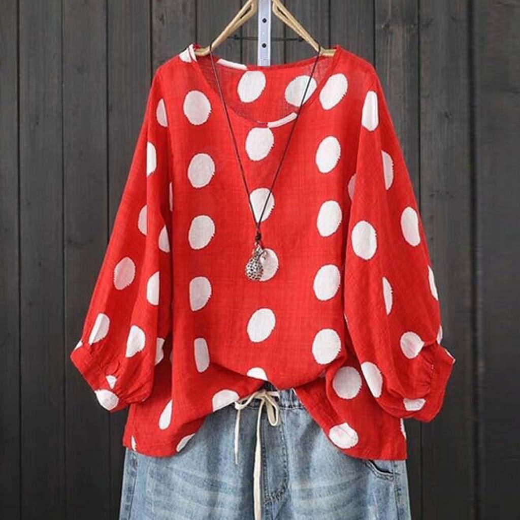 

Женская повседневная блузка с принтом в горошек, свободная рубашка с рукавами 3/4, топы с пышными рукавами L красный