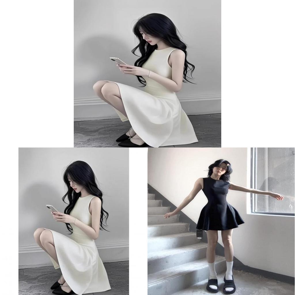 Summer Knit Cotton Blend Sleeveless High Waist Aline Dress For Teen Girls