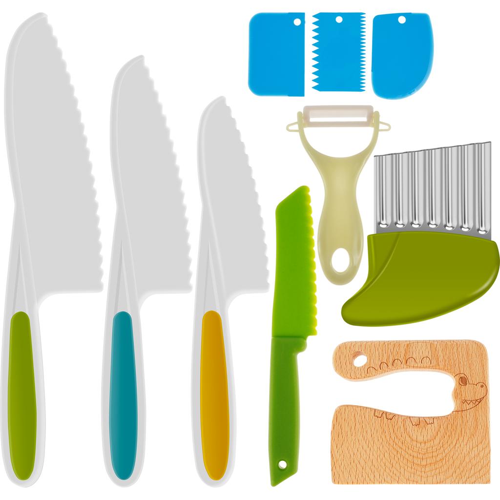 18-teiliges Kinder-Kochmesserset, Küchenmesser für Kleinkinder, Kunststoffmesser, Gemüseschneider, Wellenschneider, Kochutensilien für die Küche