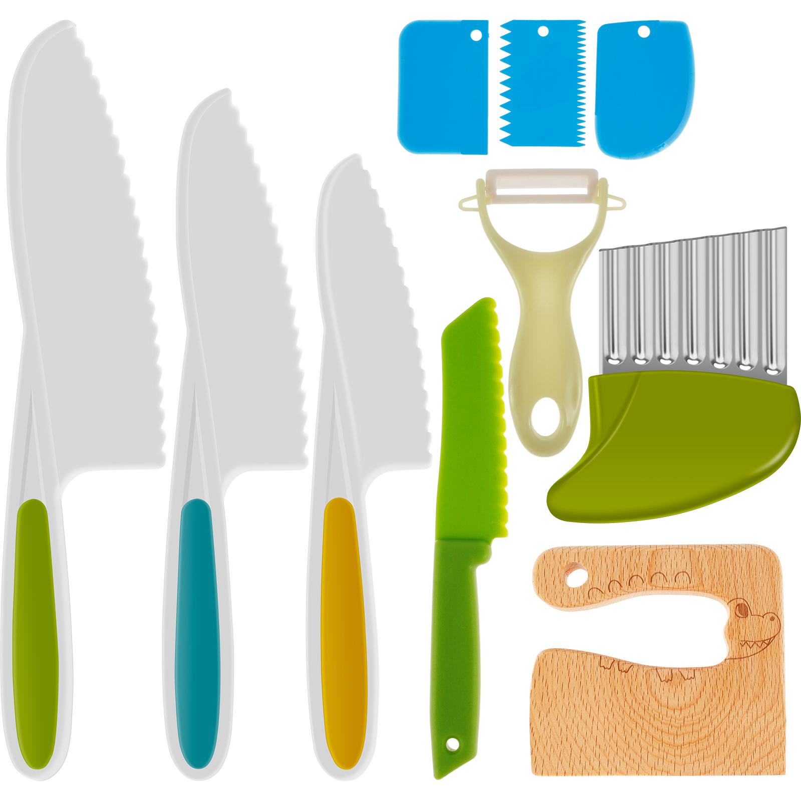 

Montessori Toy Safe Kids Cooking Cutter Set with Wooden Cutter Serrated Cutter Potato Cutter Peeler Little Chef Cooking Tools
