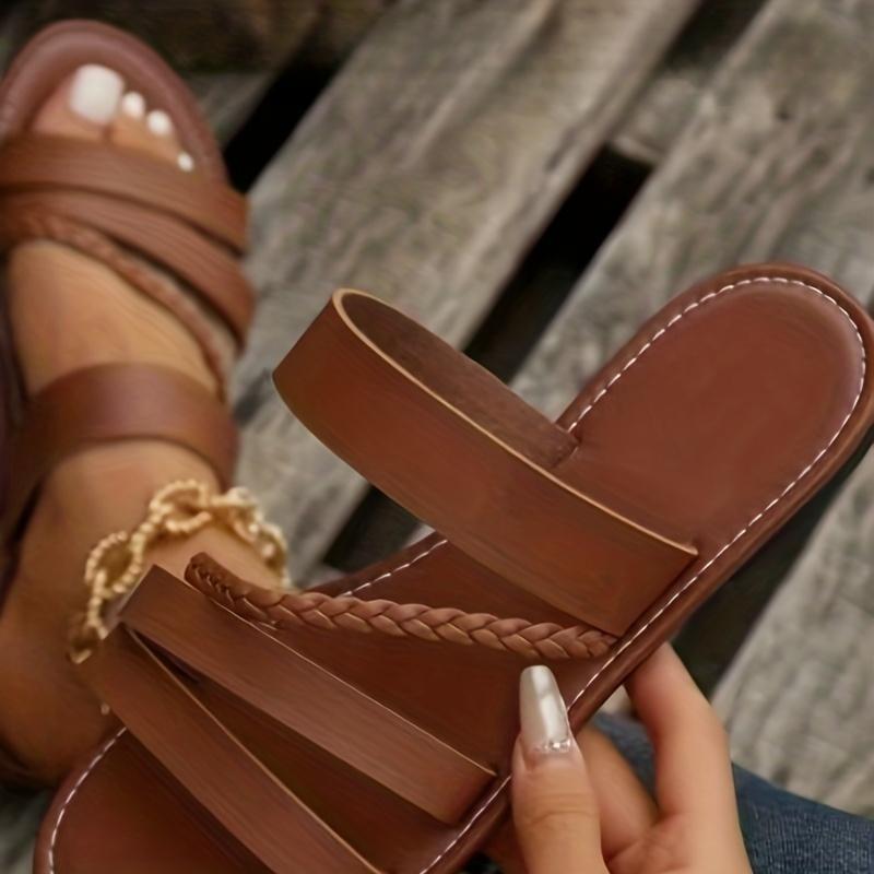 Womens Chic Braided Open Toe Anti Slip Sole Beach Casual Slide Sandals Flip Flops