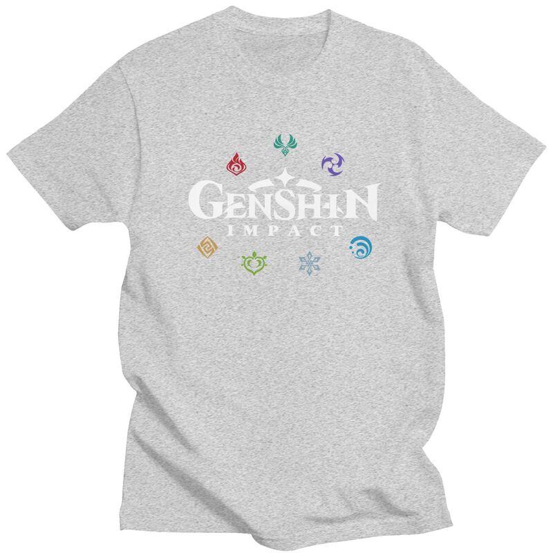 Custom Genshin Impact Elements Tshirt for Men Short Sleeve Leisure T Shirt Game Anime Tshirts Loose Fit Pure Cotton Tees Gift
