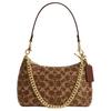 Teri 25 Zipper Closure Beaded Satin And Leather Shoulder Bag Medium Women Shoulder Bag Brown CET14-IMTN2