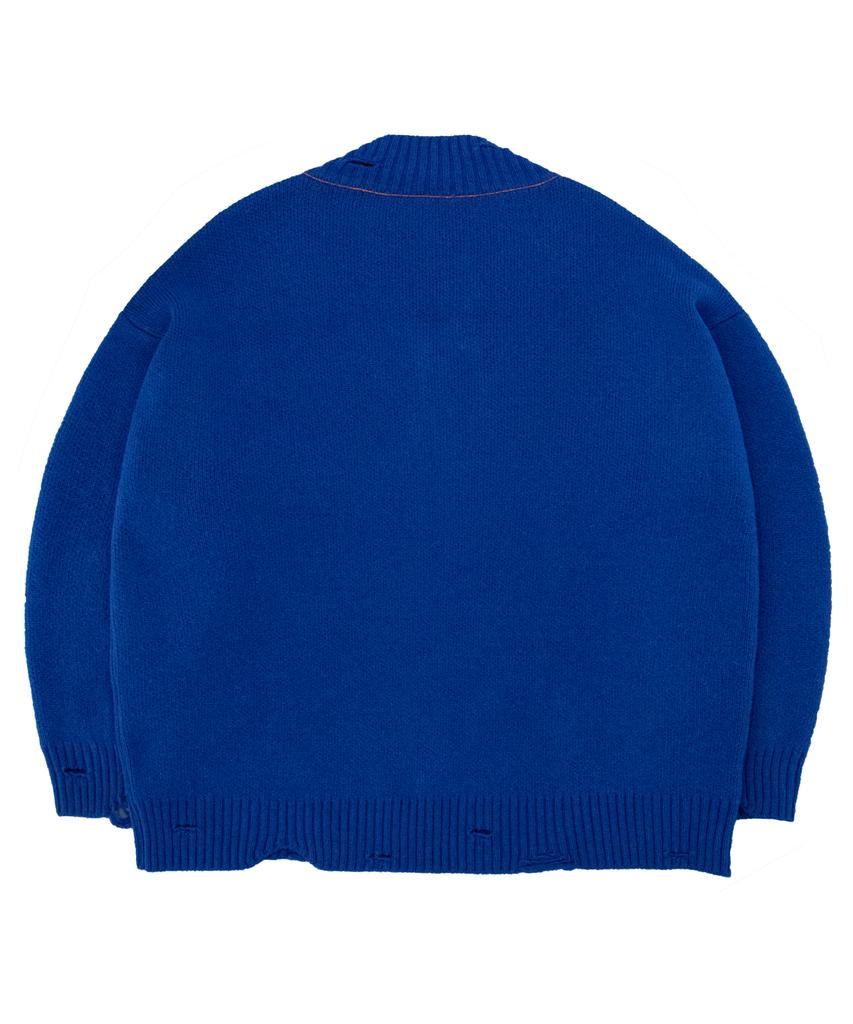 OHY Oversized Distressed Logo V-Neck Knit - Cobalt Blue