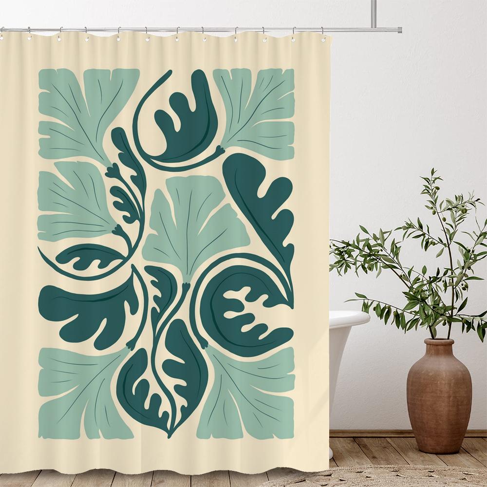 Artistic Abstract Plants and Flowers Print Shower Curtain Polyester Fabric Bath Curtain With Hooks Curtains For Bathroom Decor
