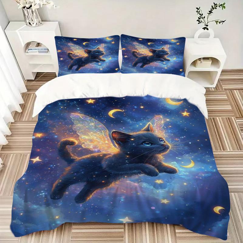 3pcs Anime Fairy Cat Bedding Set - Includes One Quilt Cover and Two Pillowcases (No Core) - Home Decor Gift for Bedroom and Guest Room Decor