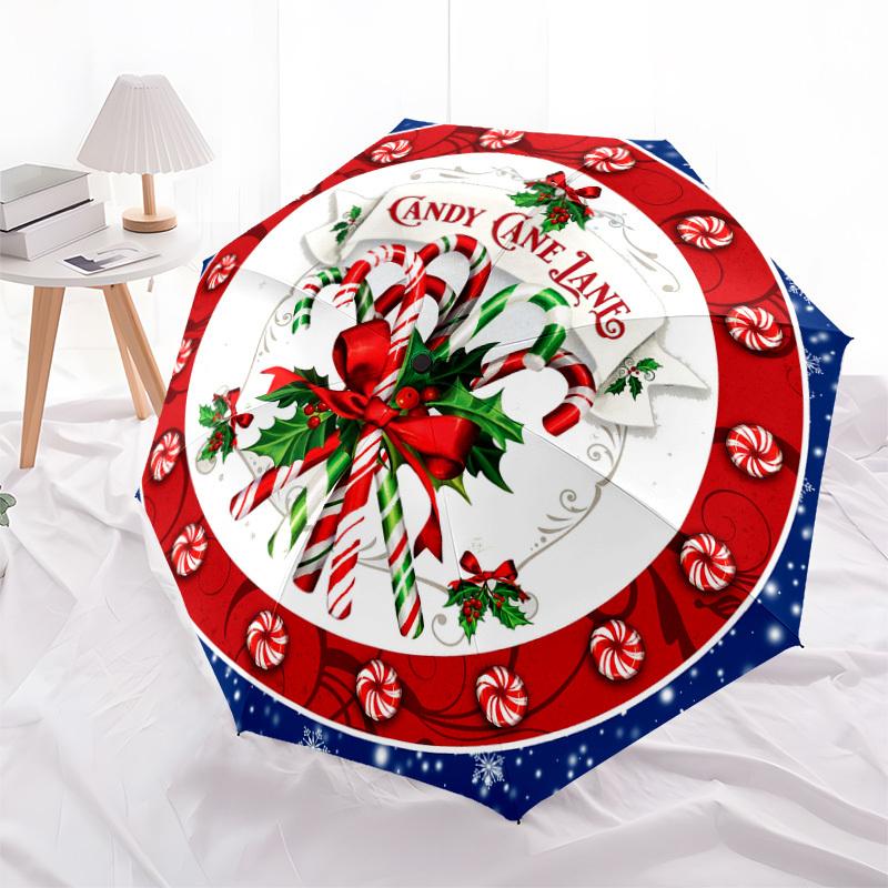 1pc Candy Cane Lane Christmas Decorations Umbrella with Plastic Handle,Suitable for All Seasons Home Travel Outdoor UmbrellaDD138