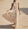 Women's Halter Neck Maxi Dress with Floral Print Sleeveless Vacation Dress Flowy Bohemian Style Summer Dress for Outdoor Events