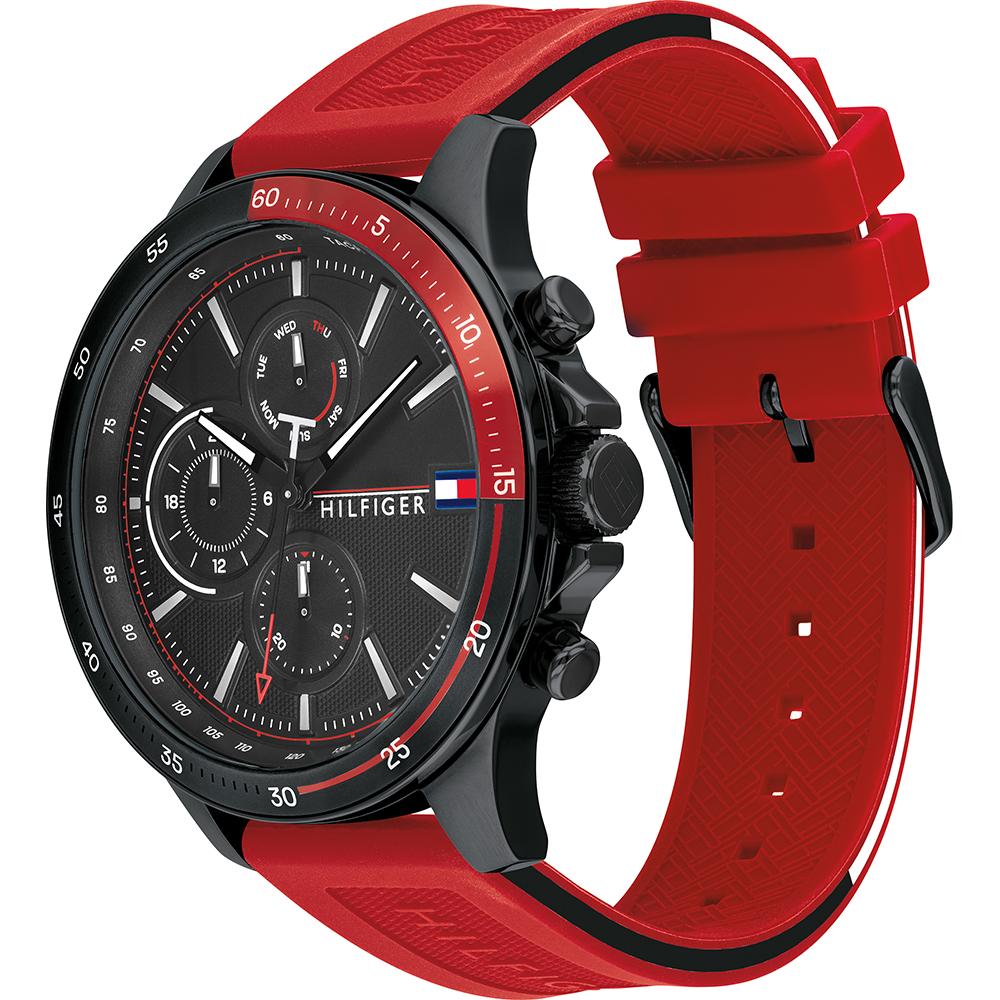 Tommy Hilfiger Reloj de Cuarzo para Hombre Bank Negro Rojo de Silicona 1791722