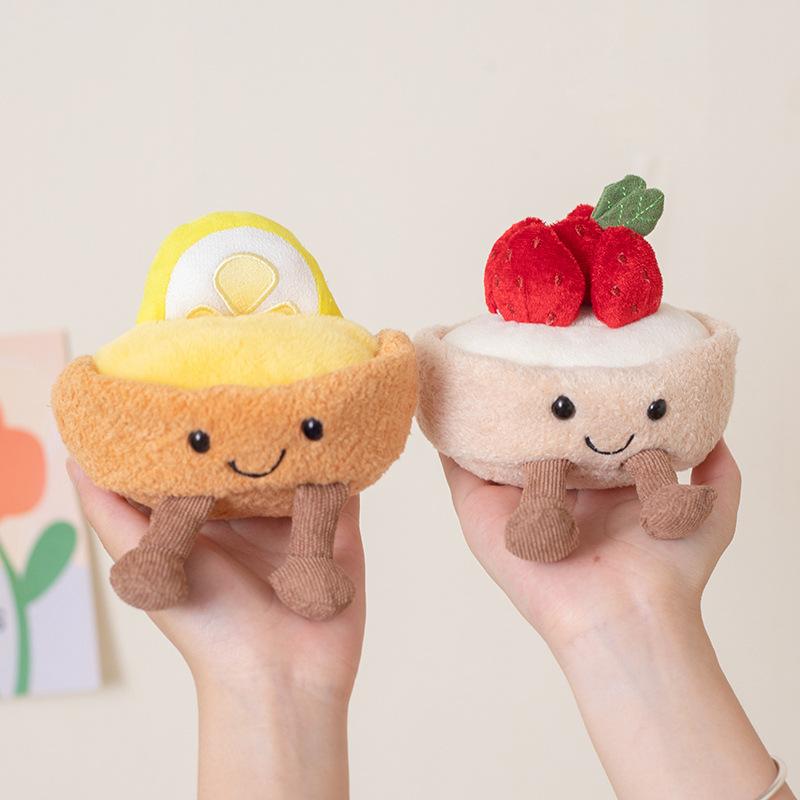 Cute and Fun French Lemon Tart Strawberry Mousse Egg Tart Dessert Doll Plush Toy Doll Desktop Ornaments