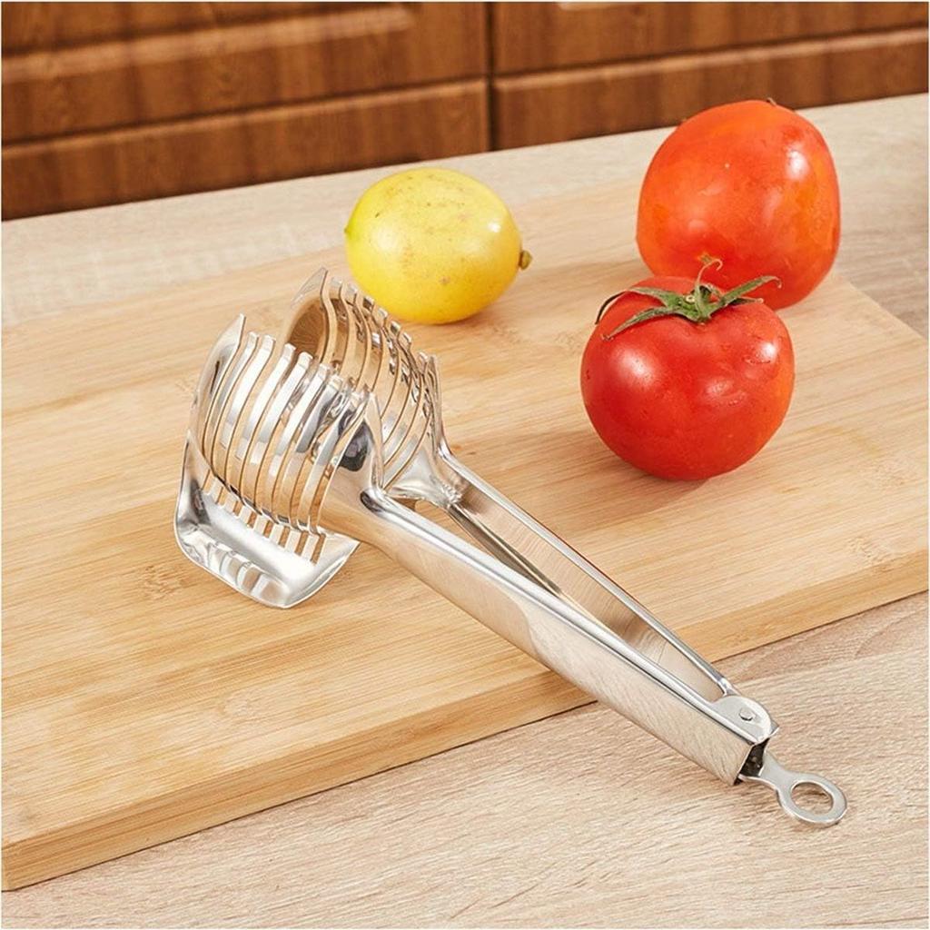 KAYCROWN Tomato Slicer Lemon Cutter Multipurpose Handheld Round Fruit Tongs Stainless Steel Onion Holder Easy Slicing Kiwi Fruits & Vegetable Tools