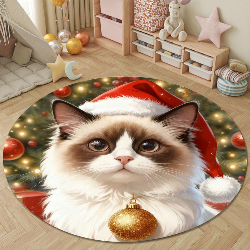Artistic Round Abstract Multicolor Rug Pad, Non-Slip Floor Mat for Office