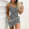 Robe d'été moulante sans manches avec poches, imprimé géométrique et à rayures rétro, sexy, coupe ajustée, élégante, pour la fête
