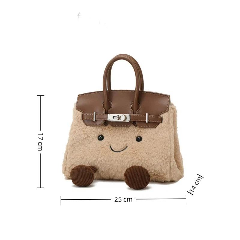 Sac cabas en peluche mignon pour femme, sac bandoulière tendance à motif dessin animé, grande capacité, bandoulière amovible, idéal pour l'automne et l'hiver.