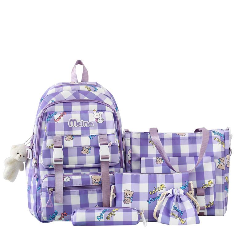 

TS JYL laptop bag,Fashion Art Korean School Bag Junior Primary Multi-Sets Light Plaid Bag No pendant фиолетовый